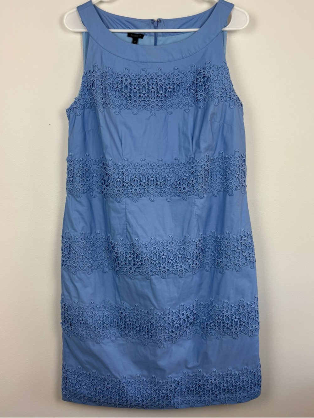 Talbots Sky Blue Lace-Trim Sleeveless Shift Dress Size 8 Cotton Shell Graduation